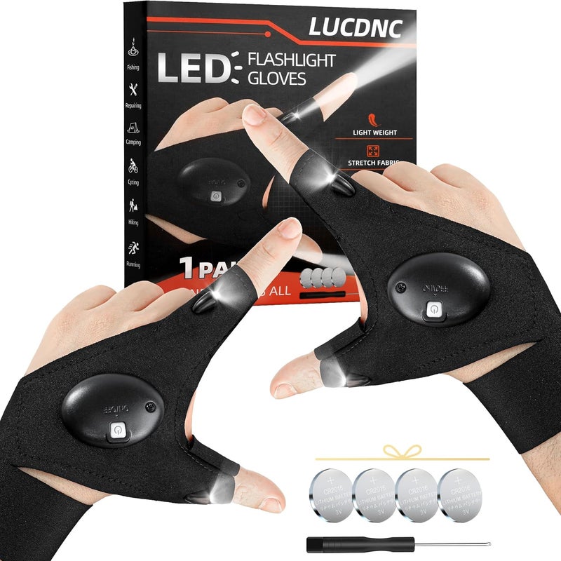 lucdnc Gifts for Men Stocking Stuffers for Adults LED Flashlight Gloves Cool Gadgets Tools Outdoor Hands Free Flashlights for Fishing Repairing Camping Unique Men Birthday Christmas Gifts - Image 1